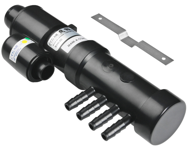 Manifold, 1" M, 4 ports 3/8" M+ ribbed - Click to enlarge